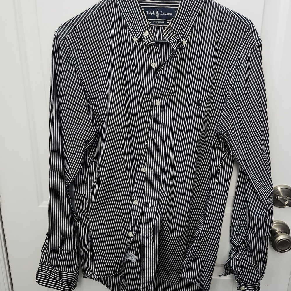 Ralph Lauren Men's Navy and White Striped Shirt